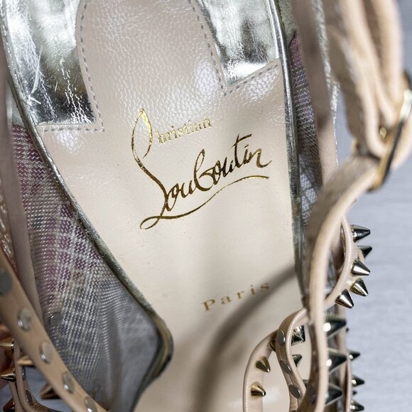 Louboutin Alarc Nude Leather Spiked Heels - Picture 9 of 9